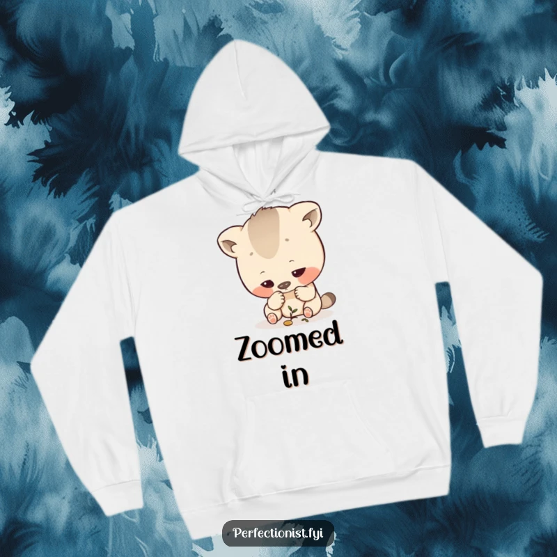 Funny Inspecting Animal Hoodie: A warm hoodie depicting an animal character diligently inspecting a minuscule detail with great care.