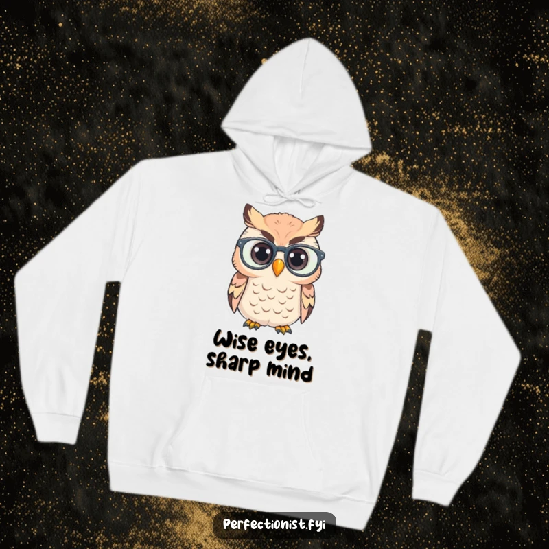 Funny Hoodie: A caring owl polishes its spectacles, combining warmth with humorous intellectual charm.