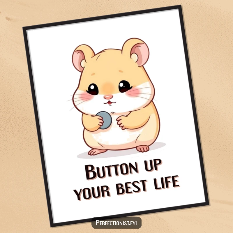 Funny Free Printable Hamster Wall Art: A perfectionist hamster polishing a tiny button, perfect for shiny DIY home decor.