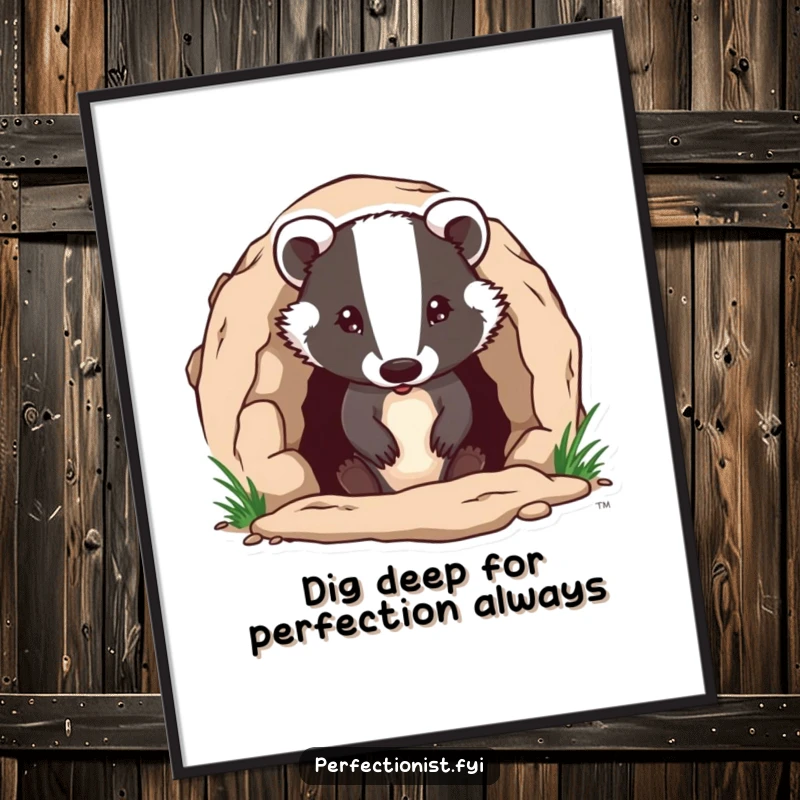Funny Free Printable Badger Wall Art: A diligent badger ensures its burrow entrance is perfect, embodying humorous domesticity.