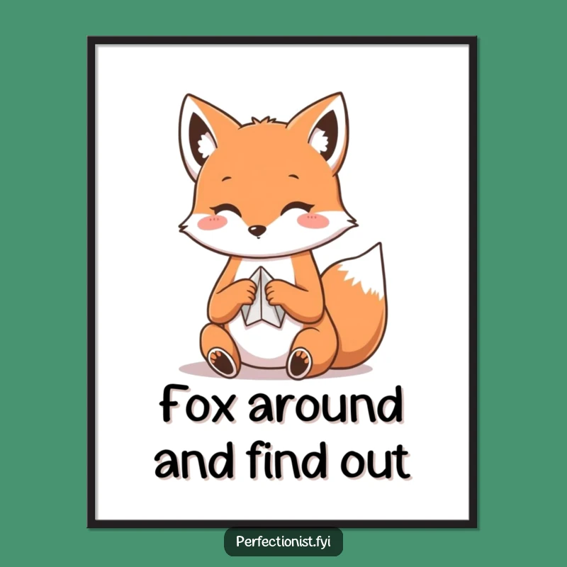 Funny Free Printable Wall Art: Kawaii Fox Folds Paper with Artistic Flair!