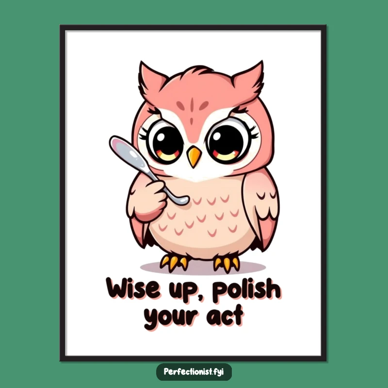 Free Printable Wall Art: Focused Owl Polishing Spoon - Funny Downloadable Decor!