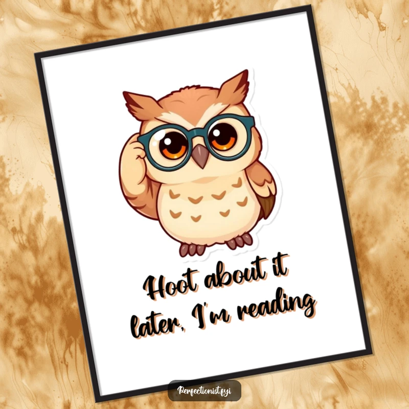 Funny Free Printable Wall Art: A curious owl meticulously adjusts its spectacles, bringing humorous, intellectual charm to your wall.