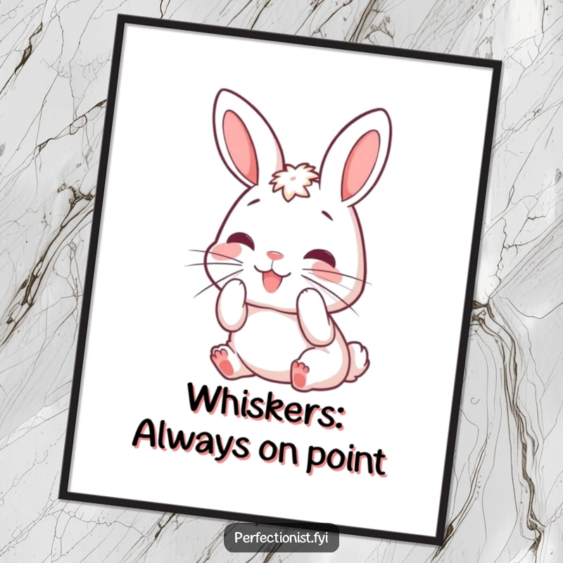 Funny Free Printable Wall Art: A happy rabbit meticulously grooms its whiskers in a stylish manner.