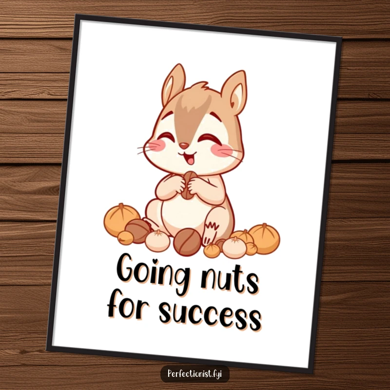 Funny Free Printable Squirrel Wall Art: A giggling squirrel intently sorting nuts by size, focused and humorous downloadable art.