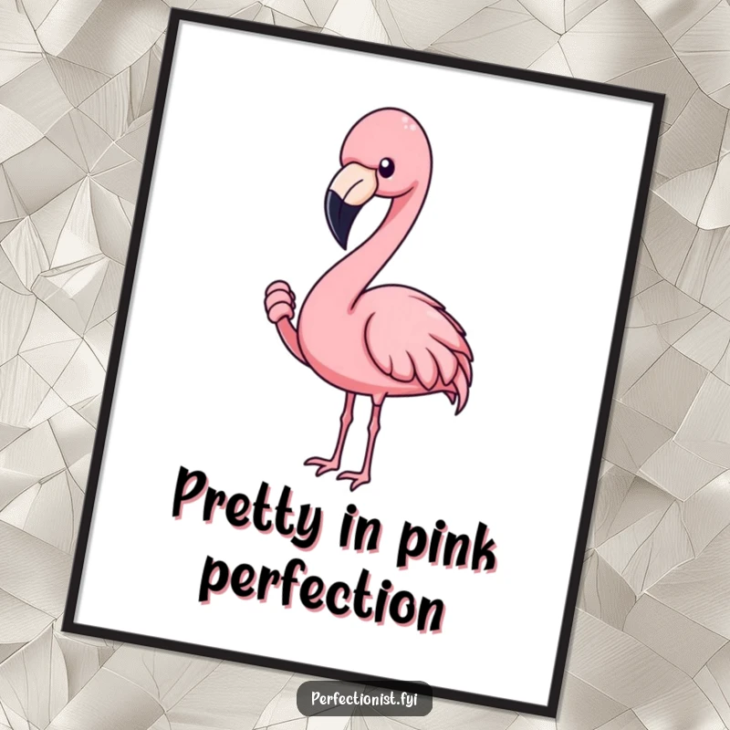 Funny Free Printable Flamingo Wall Art: A blushing flamingo intensely fixing a single feather, adding elegant humor to any room.