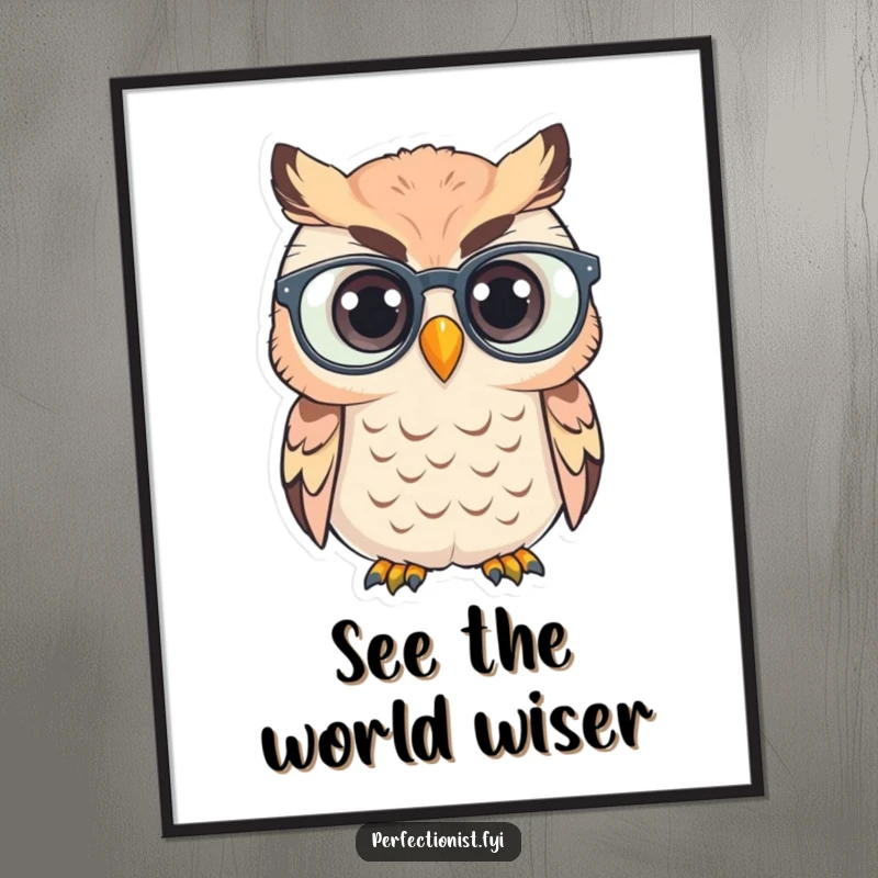 Funny Free Printable Wall Art: An owl with spectacles carefully polishes its lenses, highlighting focus and precision.