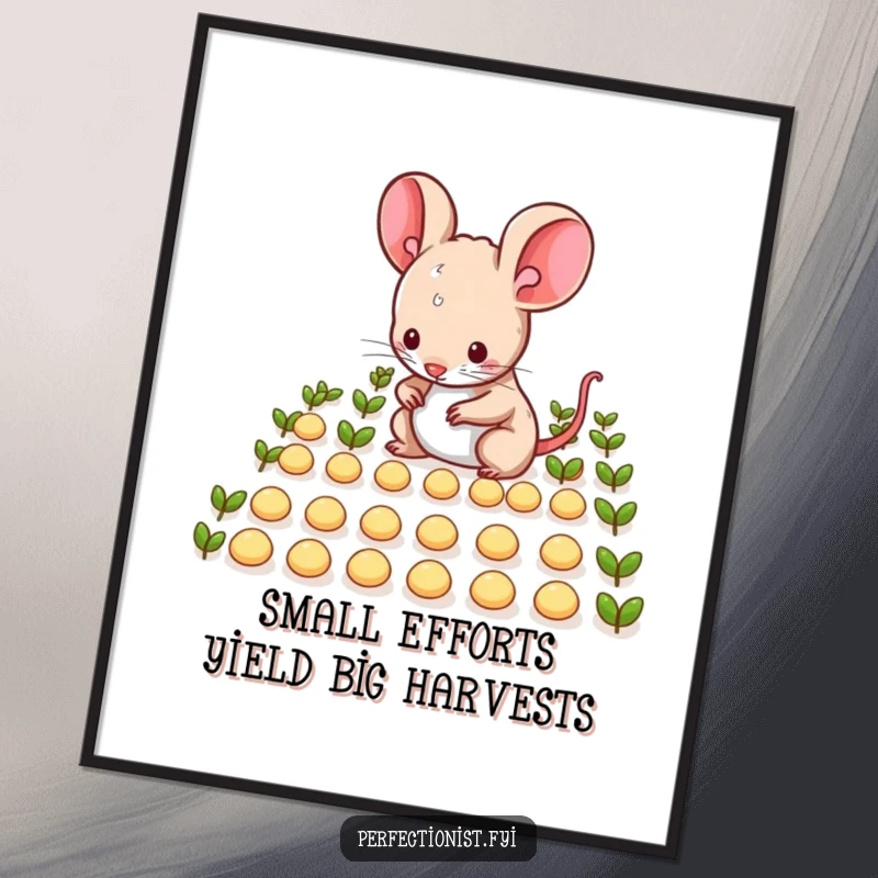 Funny Free Printable Mouse Wall Art: A tidy mouse arranges tiny seeds in perfect rows, creating humorous minimalist decor.