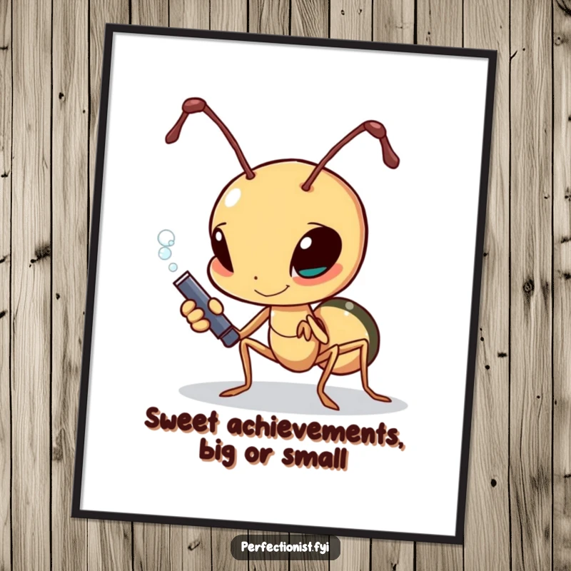 Funny Free Printable Ant Wall Art: A determined ant meticulously polishing a single grain of sugar, detailed and humorous downloadable art.