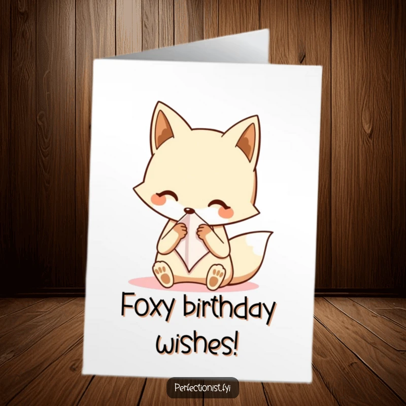 Funny Free Printable Fox Birthday Card: A neat fox meticulously folding a tiny handkerchief, exuding dapper charm for a gift.