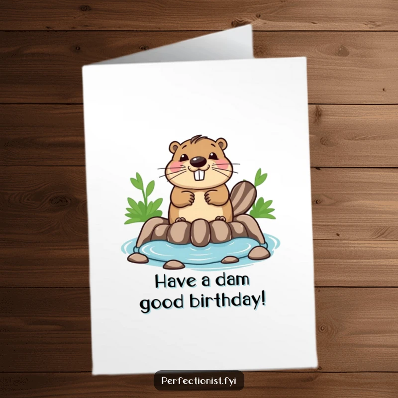 Funny Free Printable Birthday Card: A bouncing beaver ensures dam symmetry, wishing you a perfectly hilarious birthday.