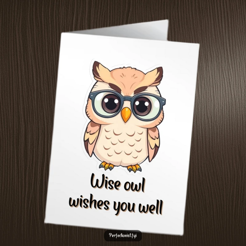 Funny Free Printable Birthday Card: A dedicated owl character meticulously polishes its spectacles, ensuring perfect clarity.