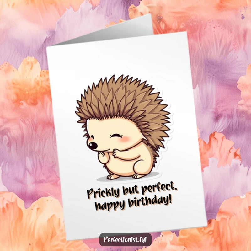 Funny Free Printable Hedgehog Birthday Card: A neat hedgehog meticulously grooms its spines with a tiny comb, looking sharp.
