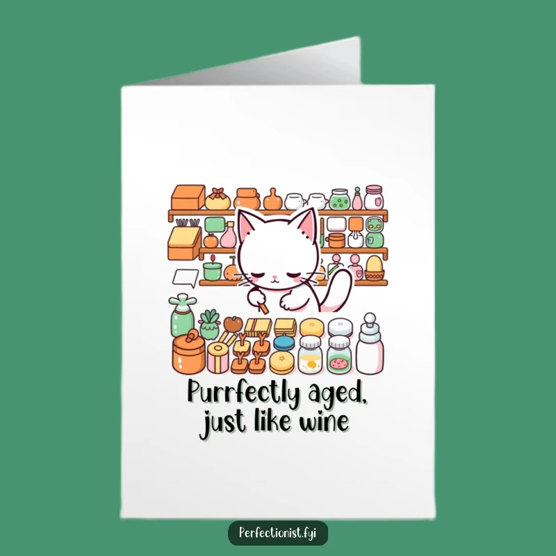 Free Printable Birthday Card: Neat Cat Arranging - Funny Organized Humor Downloadable