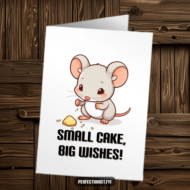 Funny Free Printable Mouse Birthday Card: A tiny mouse meticulously cleans a crumb for a special birthday.