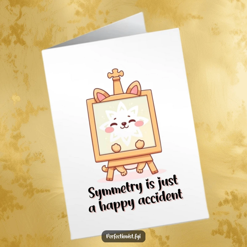 Funny Free Printable Birthday Card: A happy animal admiring a perfectly symmetrical object, celebrating order with humor.