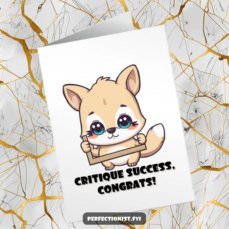 Free Printable congratulations card showing an animal character intently examining a picture with a very critical expression.