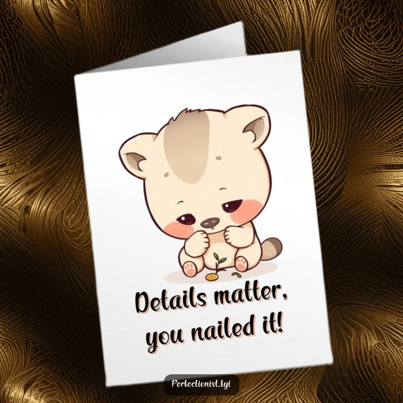 Funny Free Printable Congratulations Card showing a precise animal scrutinizing a tiny detail, celebrating success with sharp focus.