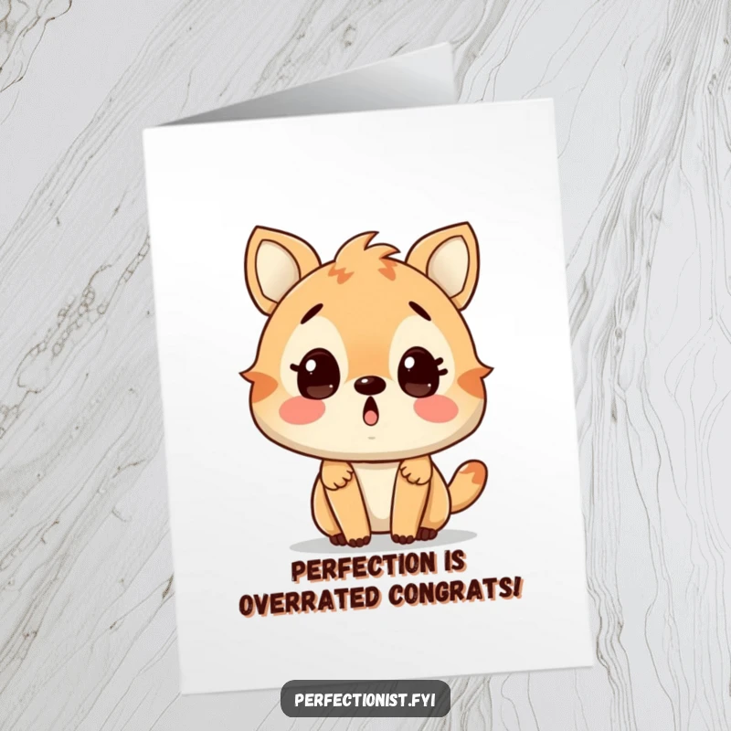 Funny Free Printable Congrats Card: Surprised animal discovering a tiny flaw, a humorous nod to life's imperfections.