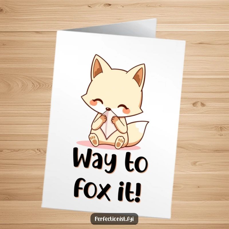 Funny Free Printable Fox Congratulations Card: A neat fox folding a handkerchief, celebrating success with sophisticated humor, a DIY gift.
