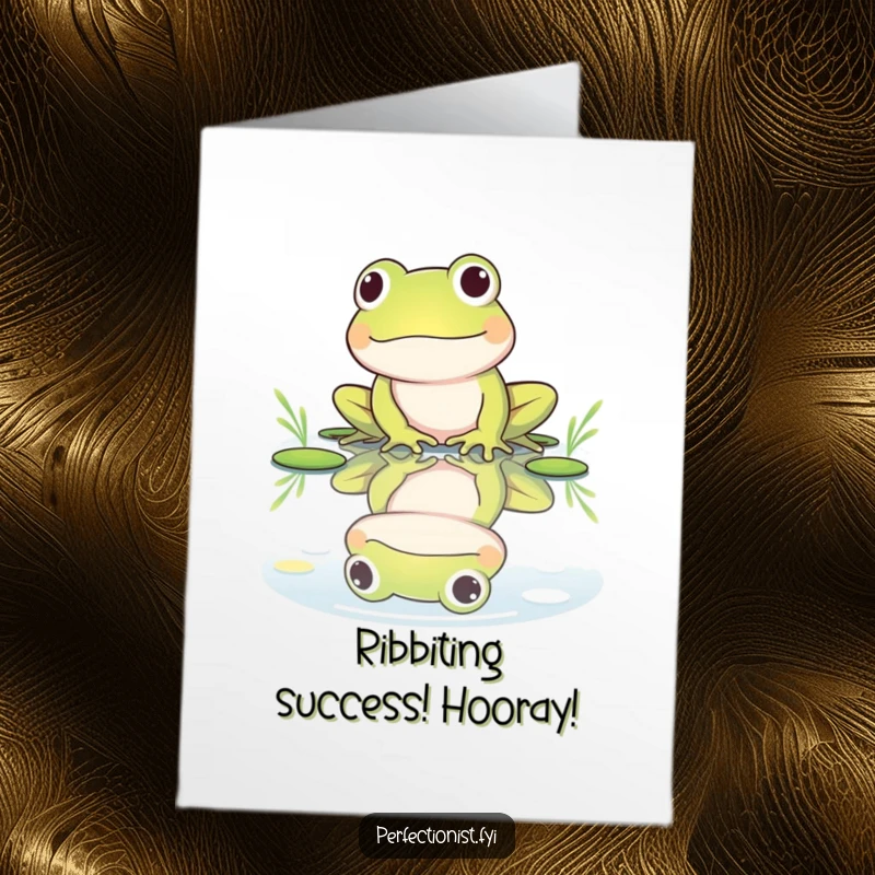 Funny Free Printable Frog Congratulations Card: A frog polishes its reflection, celebrating a well-earned accomplishment.