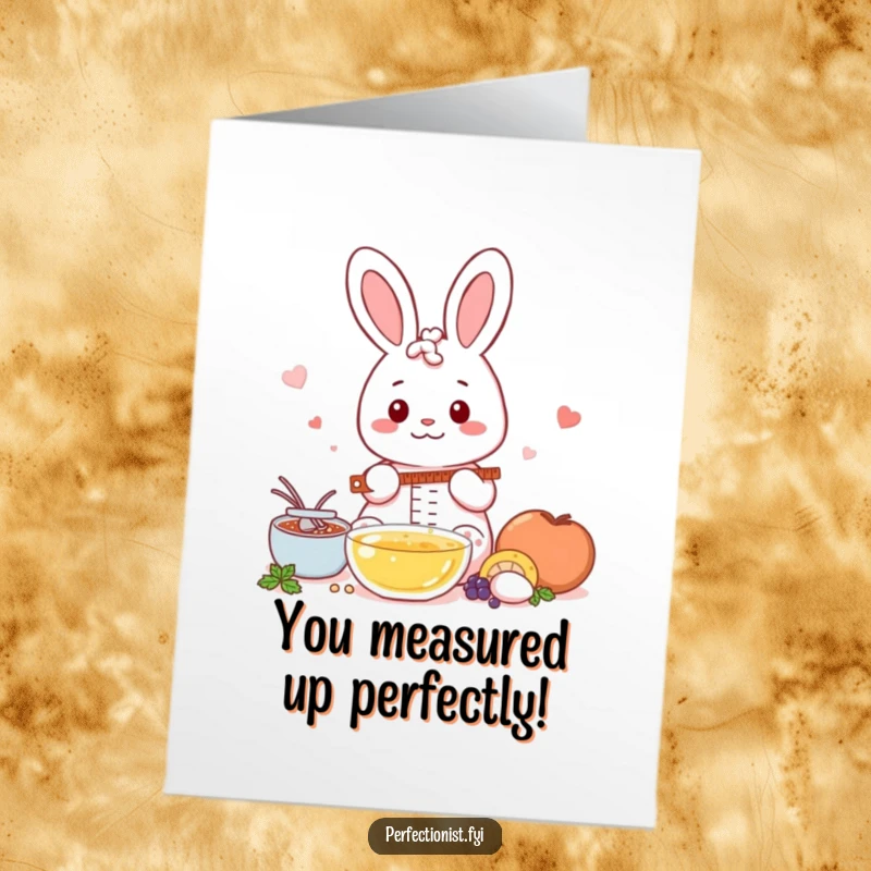 Funny Free Printable Congratulations Card: Kawaii Rabbit with measuring tools, ensuring every detail of success is perfectly accounted for.