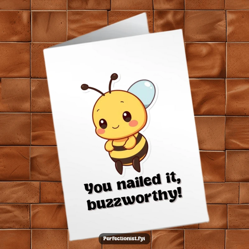 Funny Free Printable Bee Congratulations Card: A precise bee ensuring nectar drops are perfectly aligned, congratulating success.