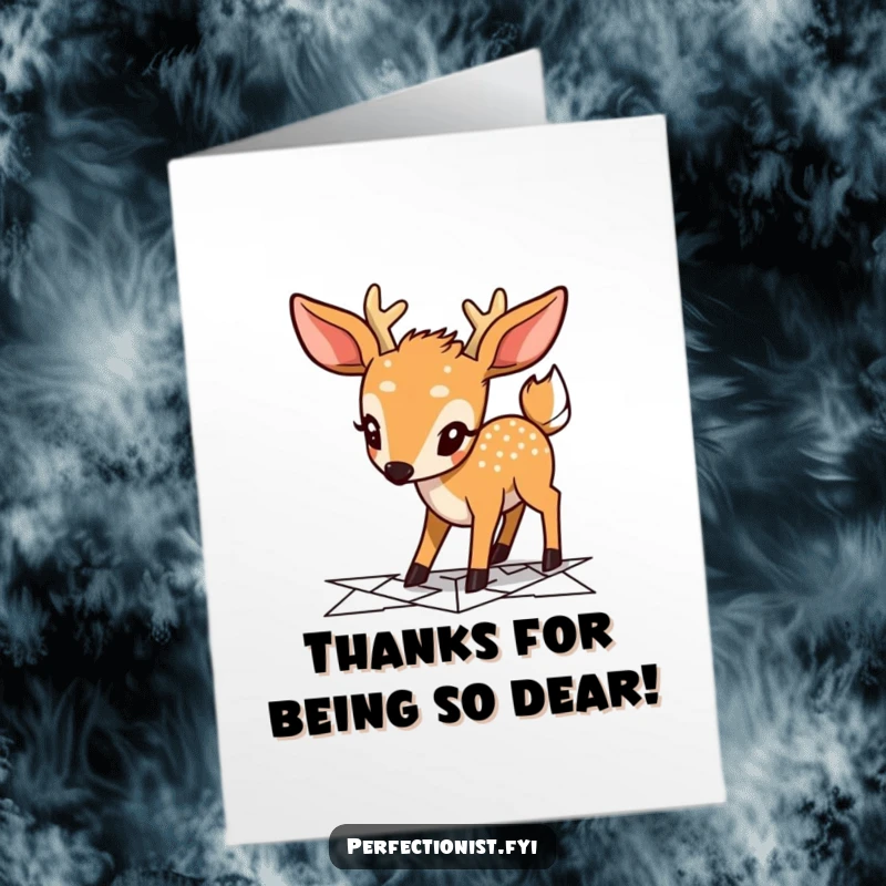 Funny Free Printable Thank You Card with a focused deer character planning a geometric path, offering thanks with precision and humor.