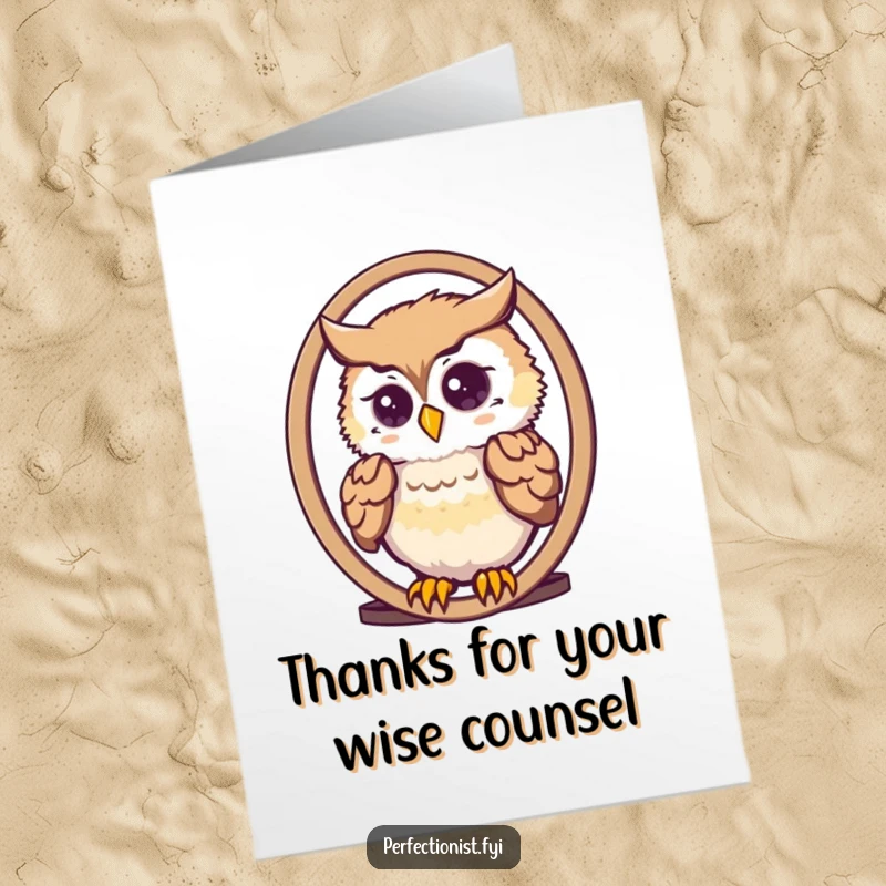 Funny Free Printable Owl Thank You Card: A cute owl carefully arranging its feathers in a mirror, a stylish thank you.