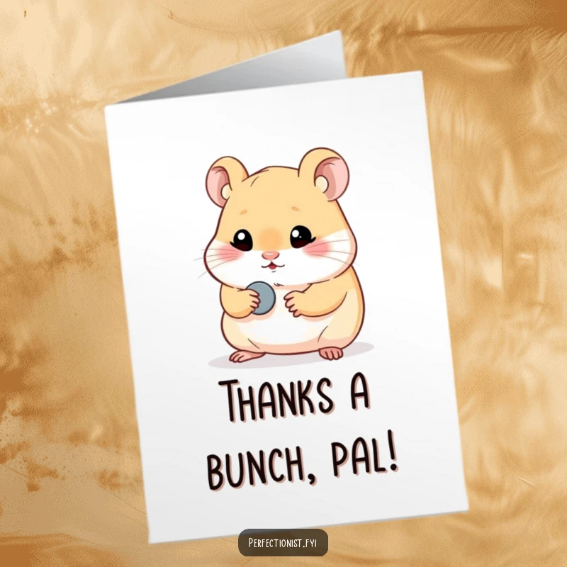 Funny Free Printable Hamster Thank You Card: A hamster polishing a tiny button, showing brilliant gratitude, a downloadable gift.