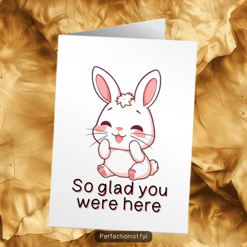 Funny Free Printable Thank You Card: A smiling rabbit meticulously grooms its whiskers, looking pleased.