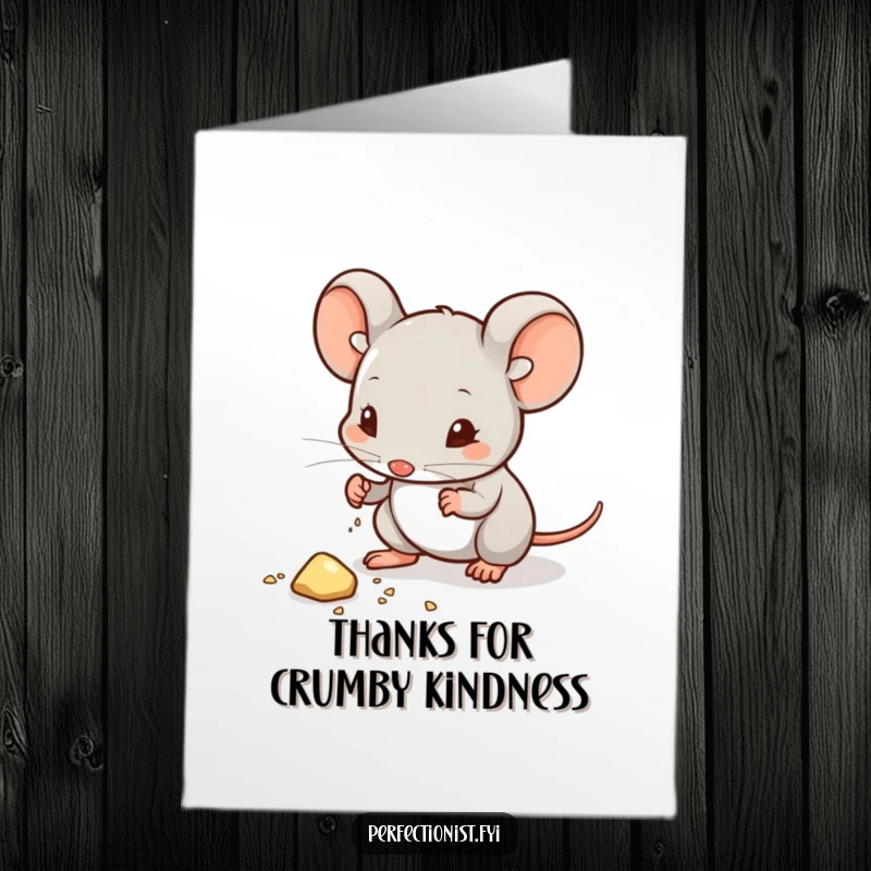 Funny Free Printable Mouse Thank You Card: A mouse meticulously cleans a crumb, symbolizing a thorough appreciation.