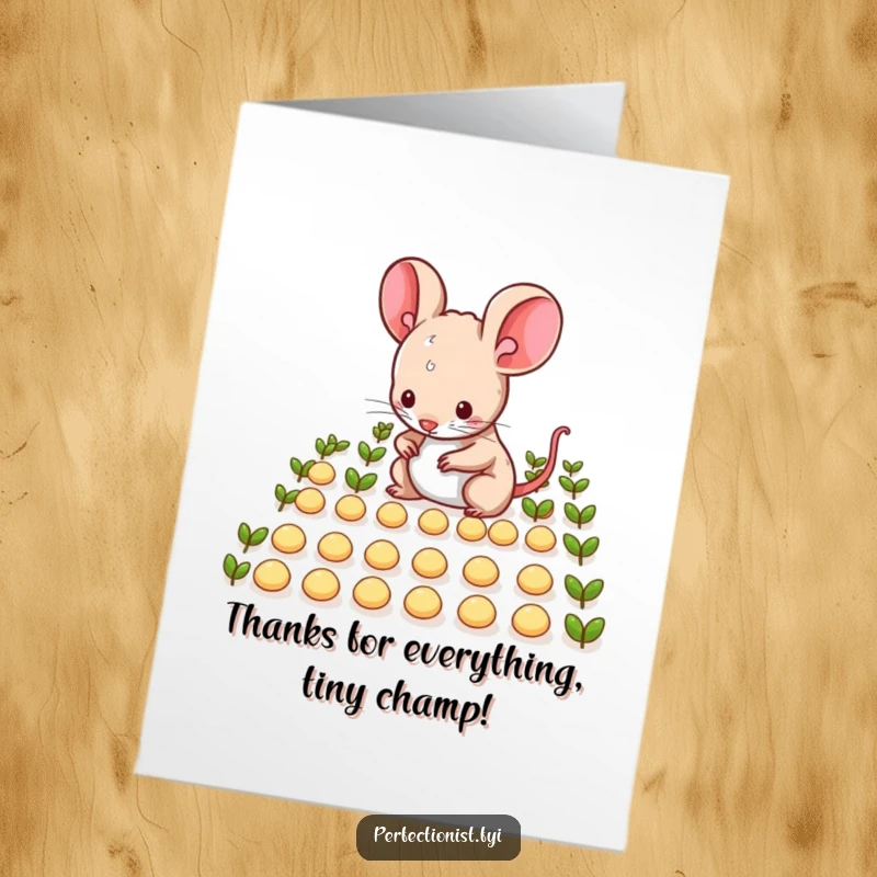 Funny Free Printable Mouse Thank You Card: A tidy mouse thanks you by arranging seeds in perfect, organized rows.