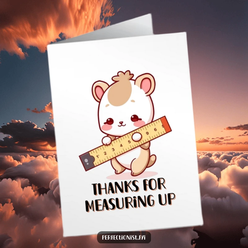 Funny Free Printable thank you card with a small animal character using a ruler to draw a perfectly straight line.