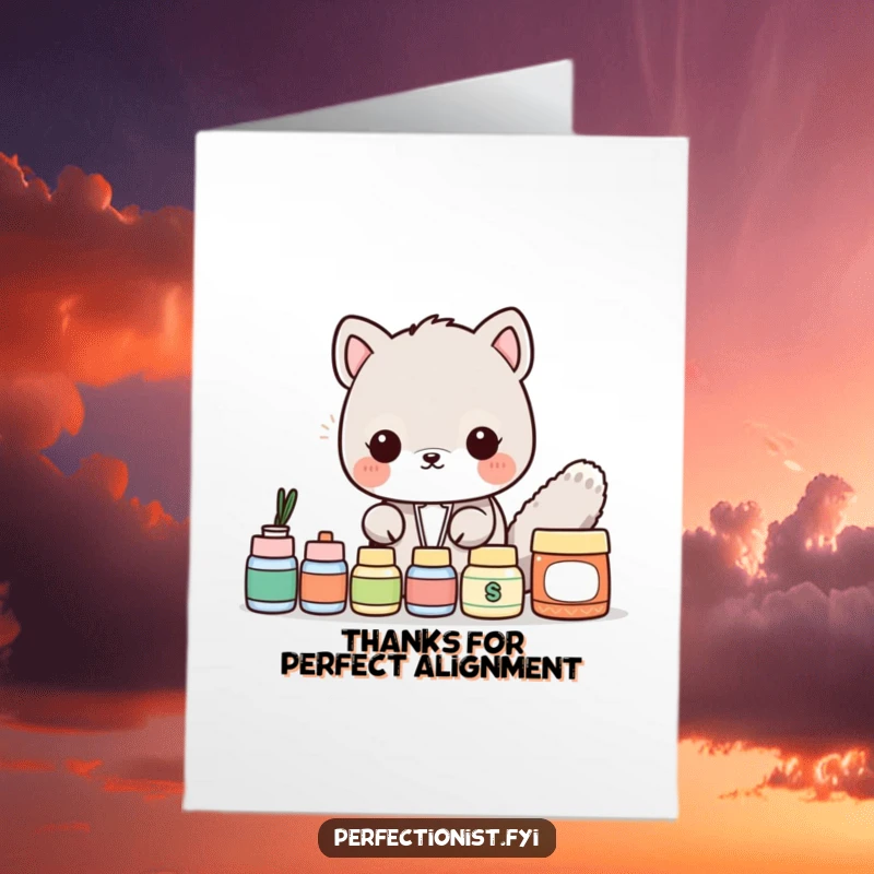 Funny Free Printable thank you card depicting an organized animal character carefully arranging items to express gratitude.