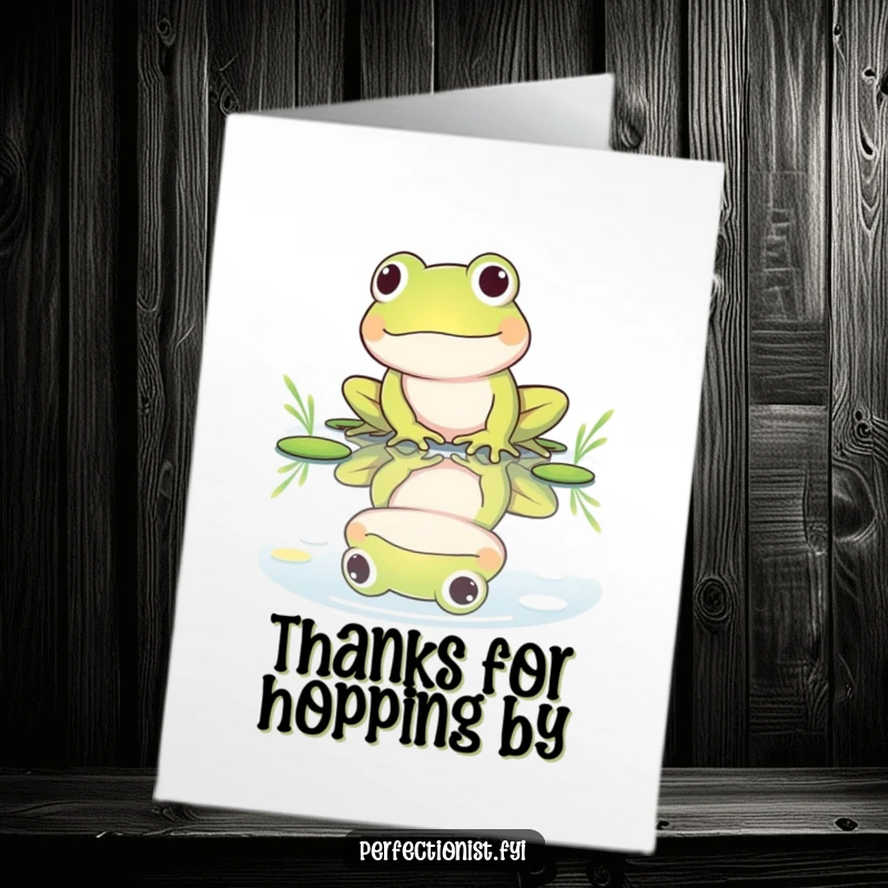 Funny Free Printable Frog Thank You Card: A frog reflects positively, expressing thanks with a polished shine.