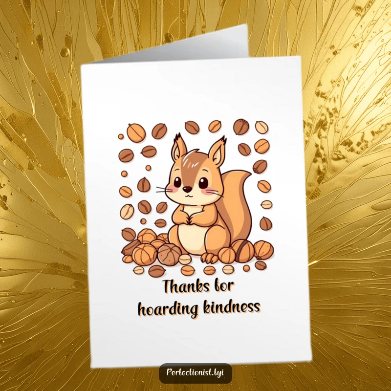 Funny Free Printable Squirrel Thank You Card: A squirrel sorts nuts, offering a unique expression of thanks.