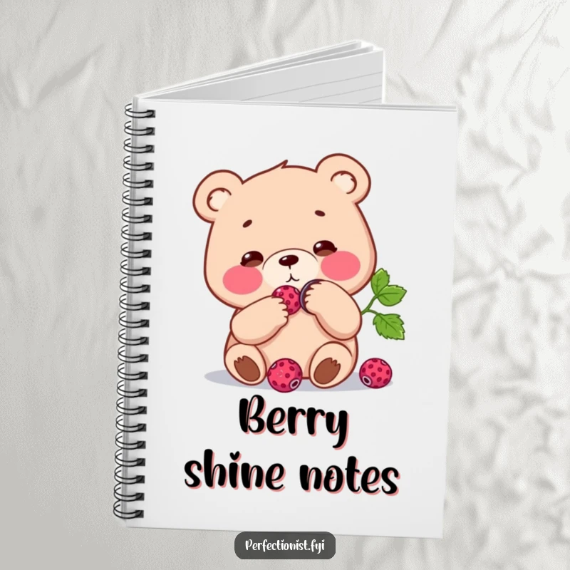 Funny Notebook: Focused bear character polishing a single berry to a shine, perfect for journaling with a dose of focused humor.