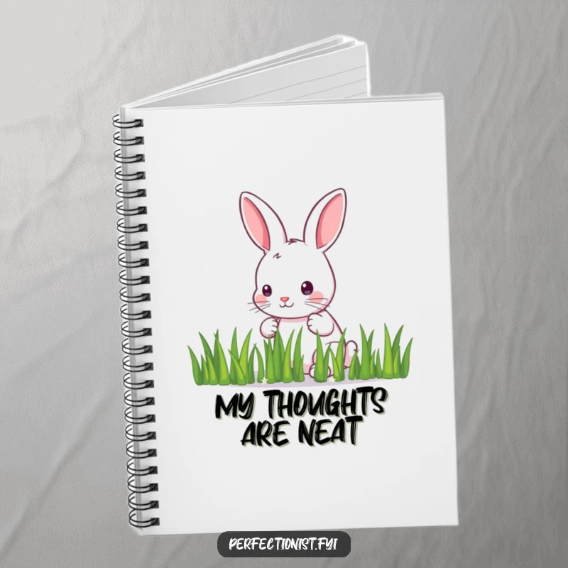 Funny Notebook: A meticulous bunny carefully arranges grass in a straight line, a humorous and inspiring cover for organized notes.