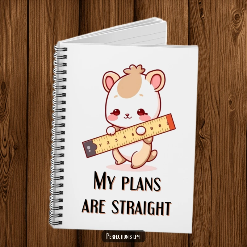 Funny Notebook: An animal character is depicted using a ruler to draw a straight line, symbolizing precise humor for note-taking.
