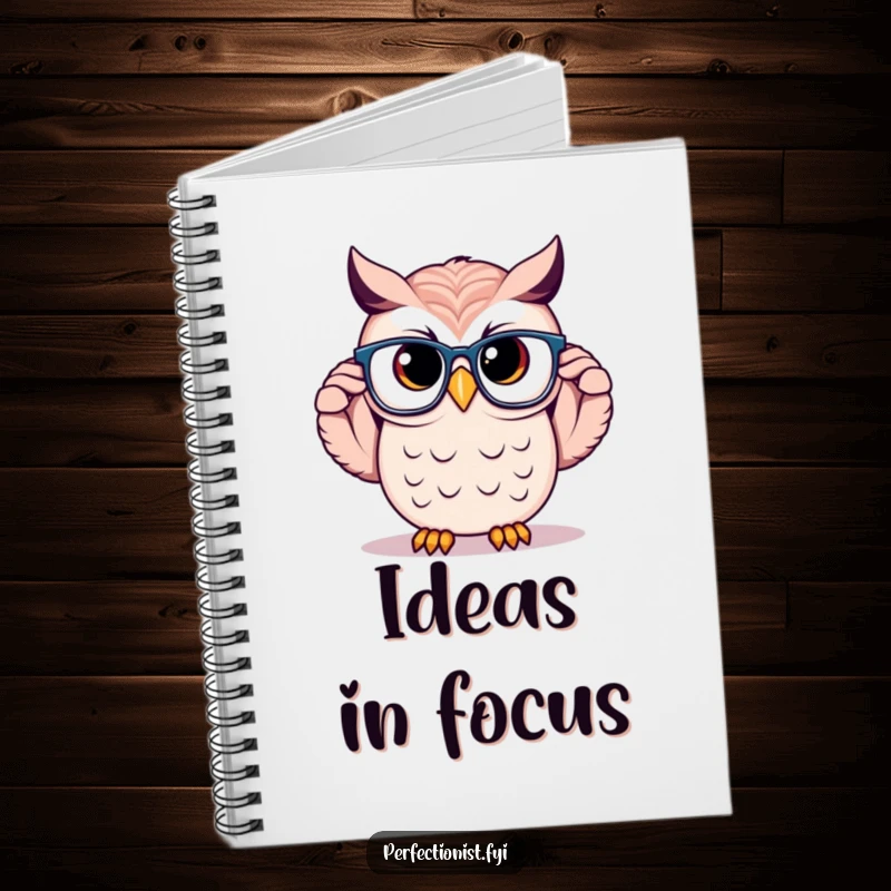 Funny Owl Notebook: A proud owl character is adjusting perfectly symmetrical glasses, representing insightful thoughts and meticulous note-taking.