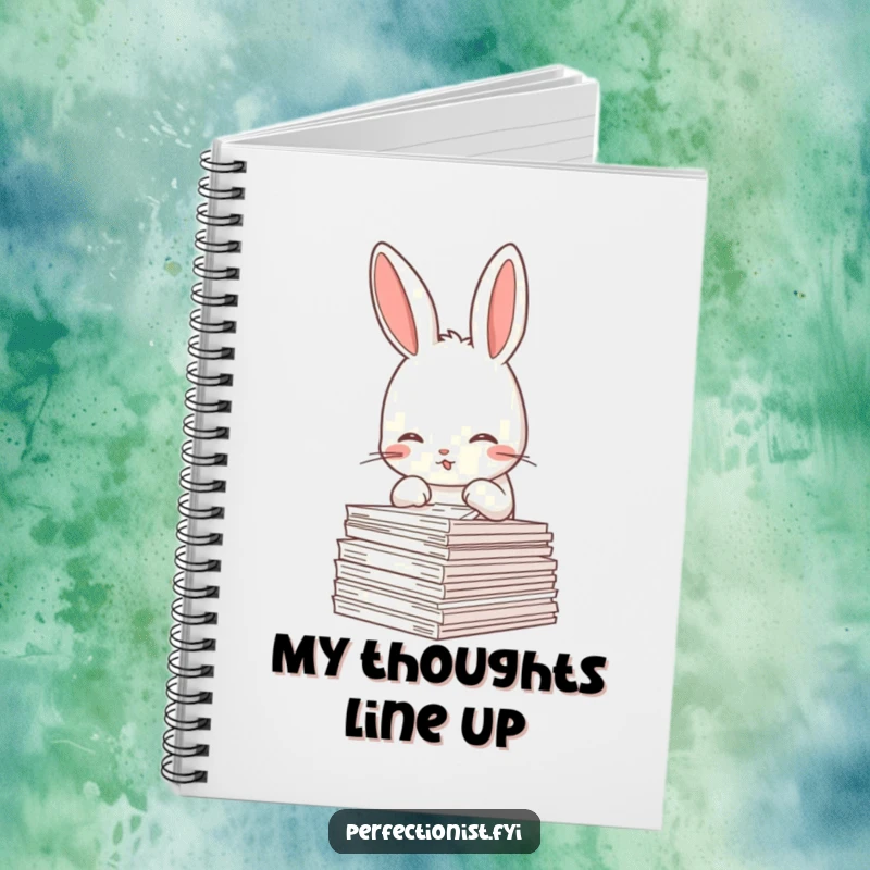 Funny Rabbit Notebook: A meticulous rabbit character is straightening a stack of papers, symbolizing organized thought-taking for note lovers.