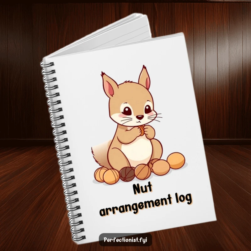 Funny Notebook: Precise squirrel character arranging nuts in a perfect line, perfect for journaling with a dose of organized humor.