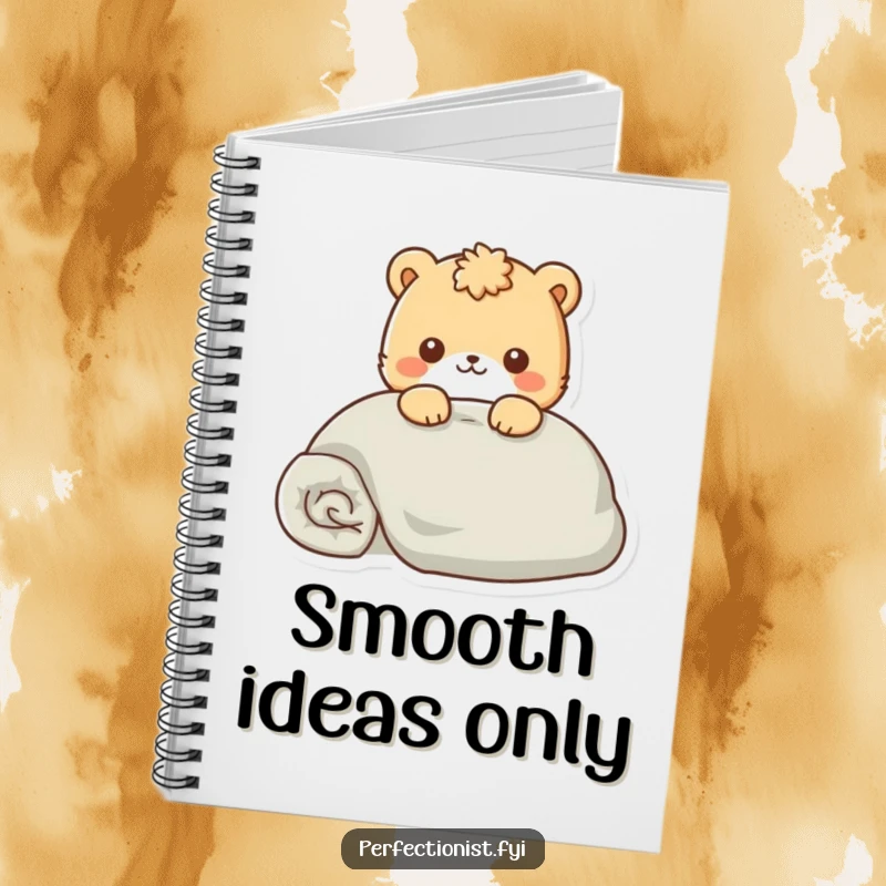Funny Notebook adorned with an animal character smoothing a perfectly folded blanket, symbolizing neat note-taking.