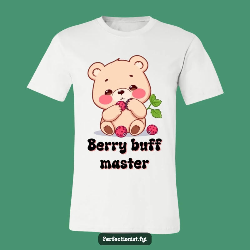 Funny Bear Berry T-Shirt: Wear your focus with this bear polishing a berry, a great funny gift.
