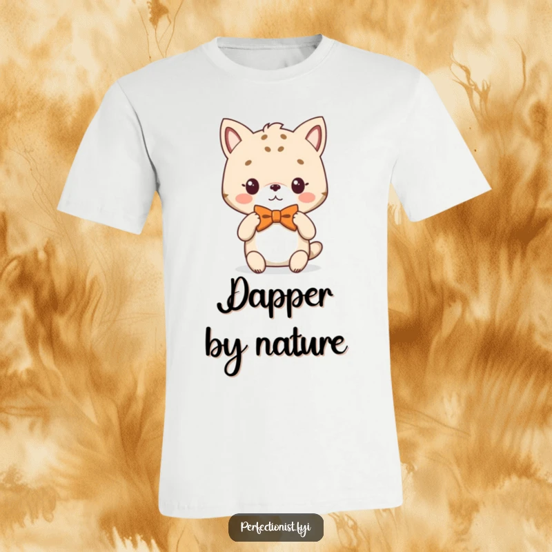 Funny T-Shirt depicting an animal character meticulously adjusting its perfectly symmetrical bowtie with a confident look.