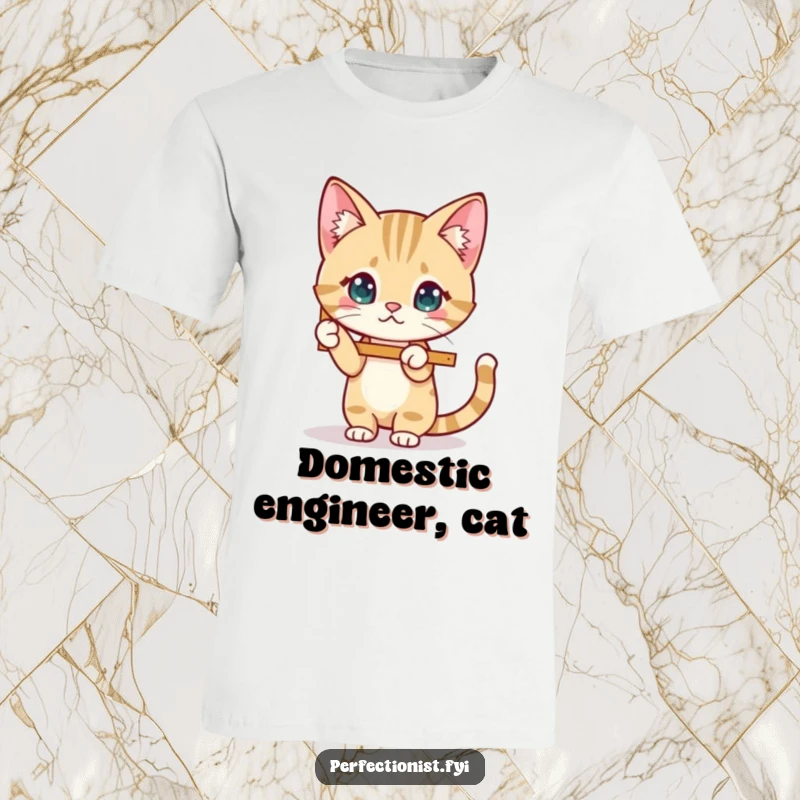 Funny Cat T-Shirt depicting a focused cat meticulously adjusting a tilted picture frame, perfect for organized personalities.