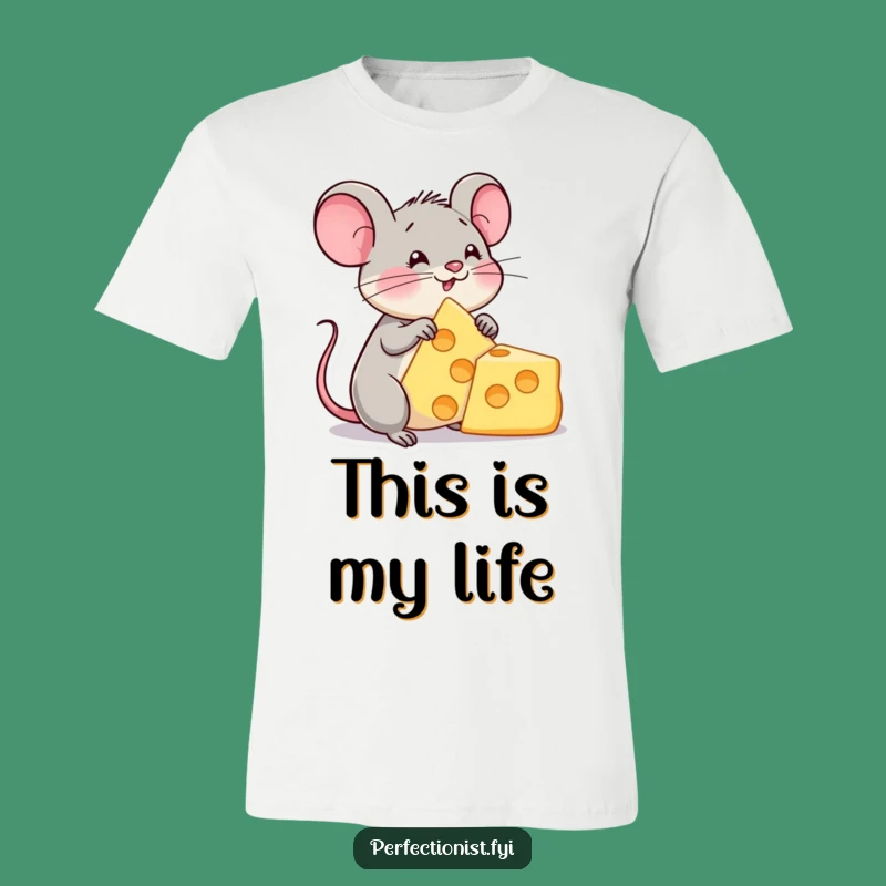 Funny Content Mouse T-Shirt - Admiring Cheese Triangle Tee