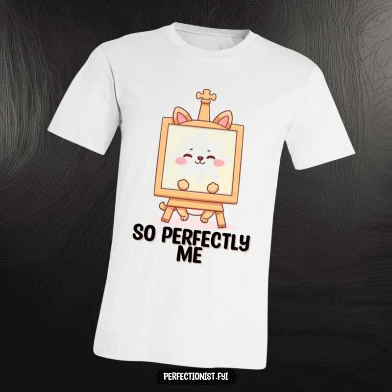 Funny t-shirt with a happy animal character marveling at a perfect symmetrical creation, embodying aesthetic appreciation. A fantastic funny gift.