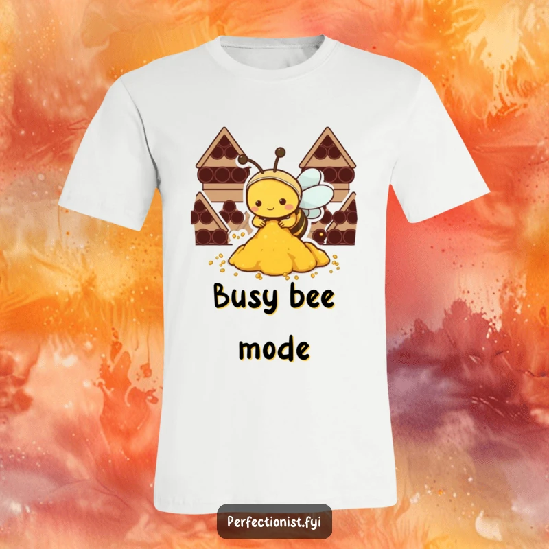Funny Kawaii bee t-shirt, a cute bee focused on organizing pollen with precision and care.